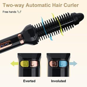 ECOJIA Hair Curling Iron Brush,Hot Curling Comb Ceramic Rotating Curling Iron 1 Inch,Heated Round Brush Hair Styler Tool for Short Hair,Electric Hair Brush 2 in 1 Hair Straightener and Curler