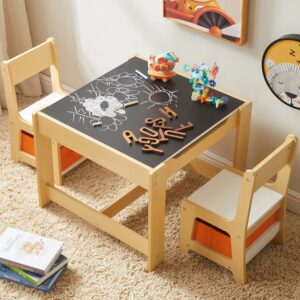 kids table and chair set, 3 in 1 wooden activity table with storage drawer for toddlers drawing, reading, crafts, play, 2 in 1 detachable tabletop table and chair set for home, nursery, playroom