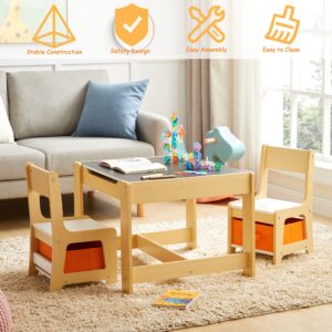 Kids Table and Chair Set, 3 in 1 Wooden Activity Table with Storage Drawer for Toddlers Drawing, Reading, Crafts, Play, 2 in 1 Detachable Tabletop Table and Chair Set for Home, Nursery, Playroom