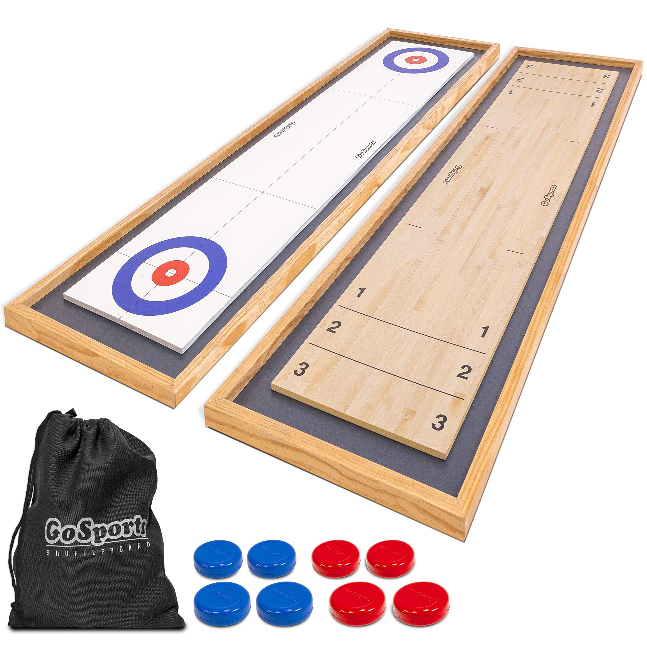 GoSports Shuffleboard and Curling 2 in 1 Board Games - Classic Tabletop or Giant Size - Choose Your Style