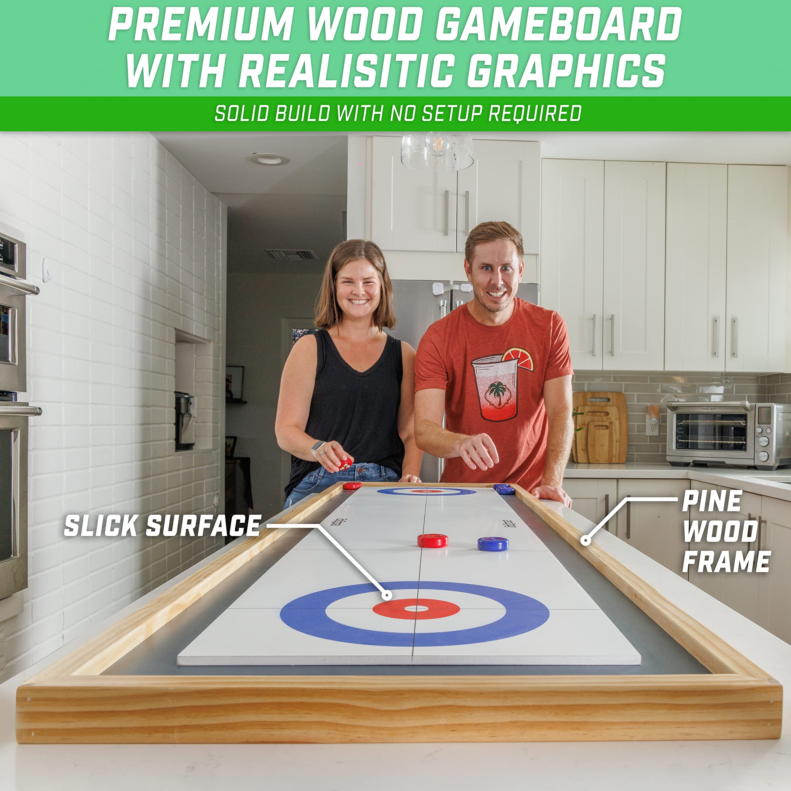 GoSports Shuffleboard and Curling 2 in 1 Board Games - Classic Tabletop or Giant Size - Choose Your Style