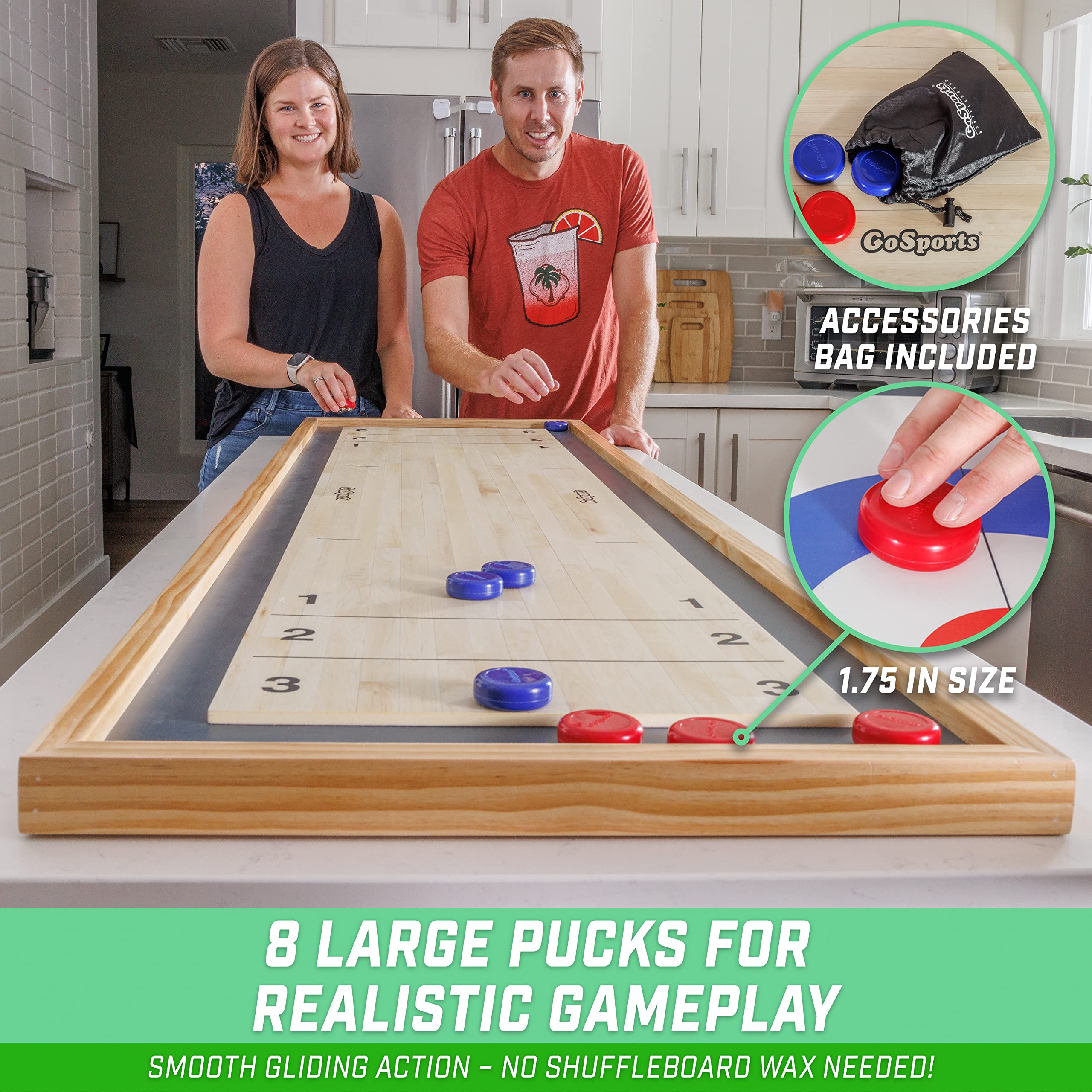 GoSports Shuffleboard and Curling 2 in 1 Board Games - Classic Tabletop or Giant Size - Choose Your Style