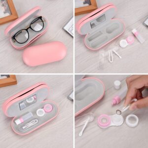 Muf 2 in 1 Contact Lens Case and Glasses Case,Double Sided Dual Use Design,Leak Proof & Portable,Tweezer and Contact Lens Solution Bottle Included for Travel Kit(Pink)