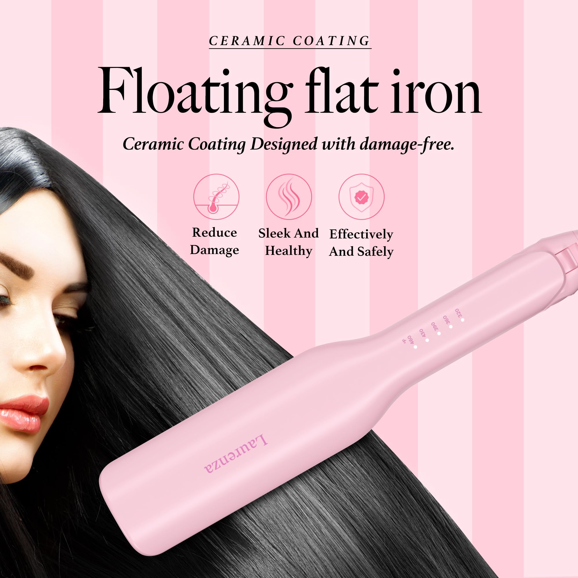 Milano by Laurenza Hair Straightener and Curler 2 in 1, SuperMax Design 8.5 Inch² Extra-Large 3D Floating Ceramic Flat Iron, Dual Voltage Straightening Irons with 20 Million cm³ Anion Outlet (Pink)