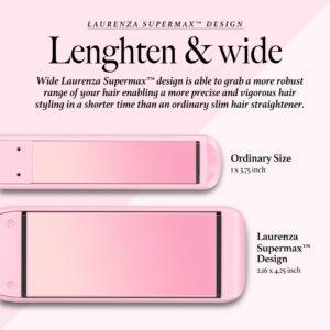 Milano by Laurenza Hair Straightener and Curler 2 in 1, SuperMax Design 8.5 Inch² Extra-Large 3D Floating Ceramic Flat Iron, Dual Voltage Straightening Irons with 20 Million cm³ Anion Outlet (Pink)