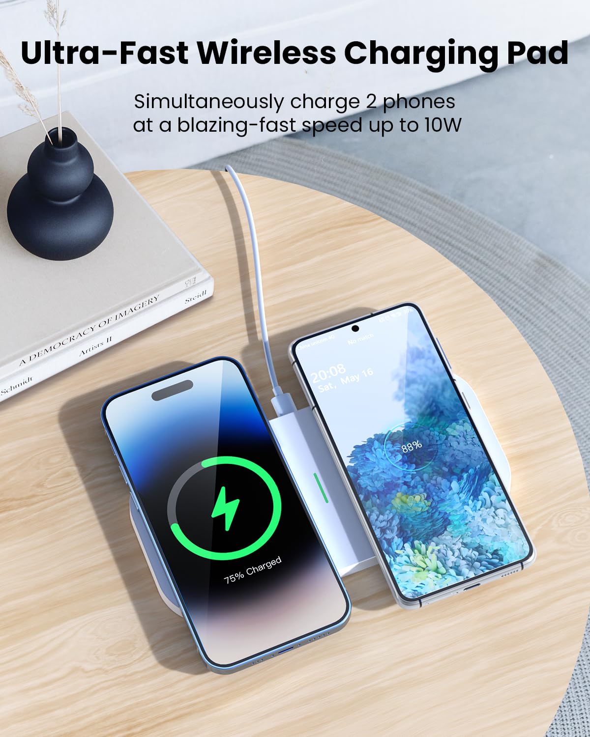 2 in 1 Wireless Charging Pad - 10W Max Wireless Charger for Apple iPhone 15/14/14 Plus/14 Pro Max/13/12/Mini/11/SE/X/8, Airpods 3/2/Pro, Wireless Phone Charger for Samsung S22/S21, Dual Charging Pad