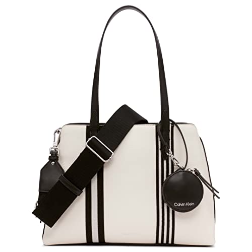 Calvin Klein Millie 2 in 1 Triple Compartment Tote, Cherub White/Black