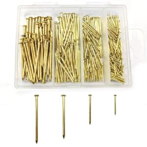 youyidun - 450 pcs nail assortment kit, brass nails for hanging pictures, gold finishing nails hardware assortment set, (0.78 in|1 in|1.57 in|2 in) small nails for picture hanging/wood/concrete wall