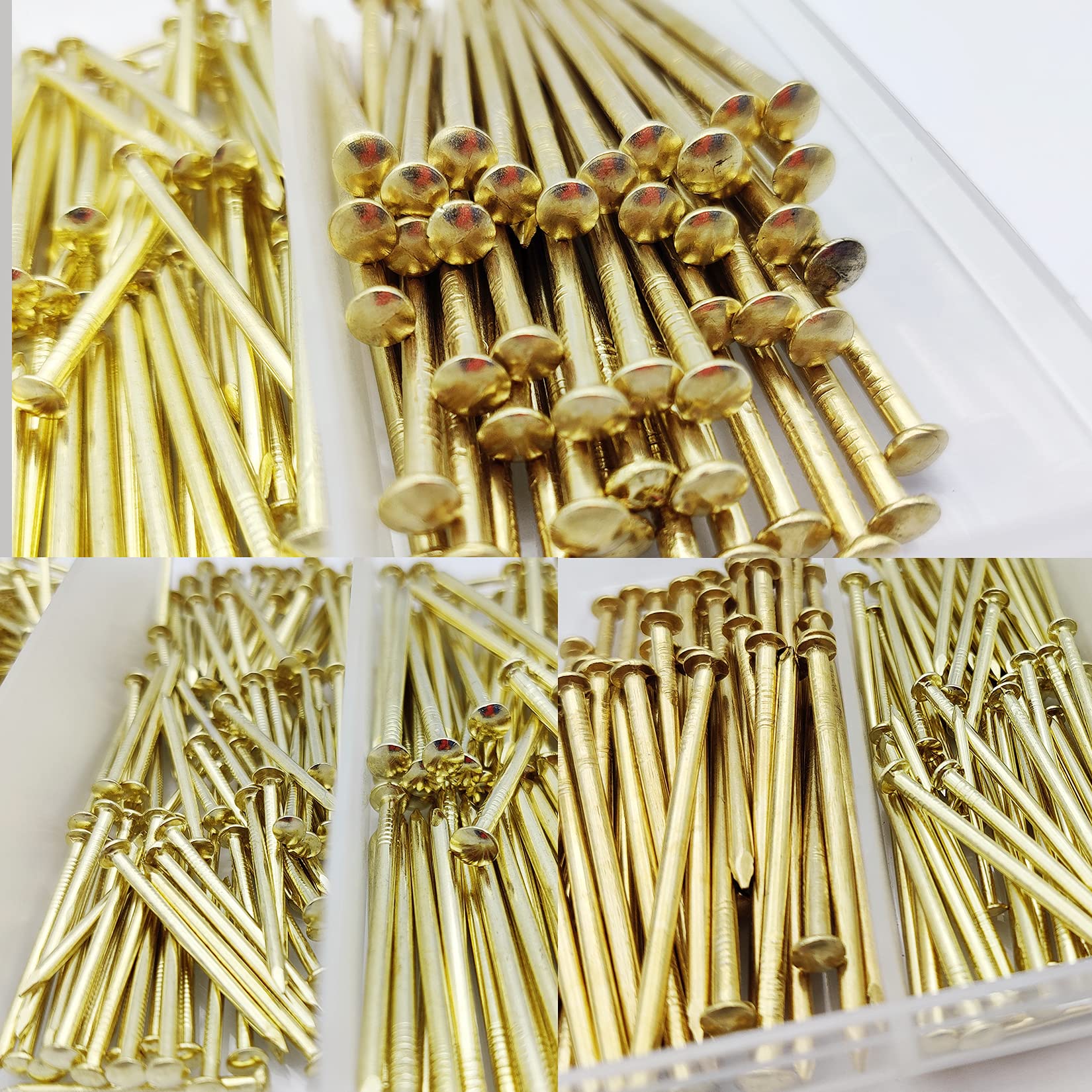 YOUYIDUN - 450 Pcs Nail Assortment Kit, Brass Nails for Hanging Pictures, Gold Finishing Nails Hardware Assortment Set, (0.78 in|1 in|1.57 in|2 in) Small Nails for Picture Hanging/Wood/Concrete Wall