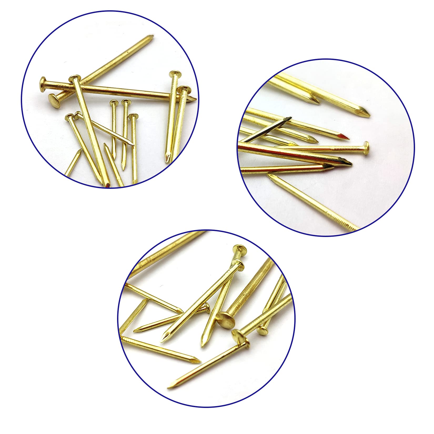 YOUYIDUN - 450 Pcs Nail Assortment Kit, Brass Nails for Hanging Pictures, Gold Finishing Nails Hardware Assortment Set, (0.78 in|1 in|1.57 in|2 in) Small Nails for Picture Hanging/Wood/Concrete Wall