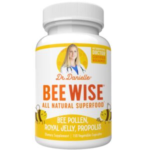 dr. danielle's bee wise - bee pollen supplement - bee well with royal jelly, propolis, beepollen in 4 daily bee pollen capsules