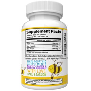 Dr. Danielle's Bee Wise - Bee Pollen Supplement - Bee Well with Royal Jelly, Propolis, Beepollen in 4 Daily Bee Pollen Capsules