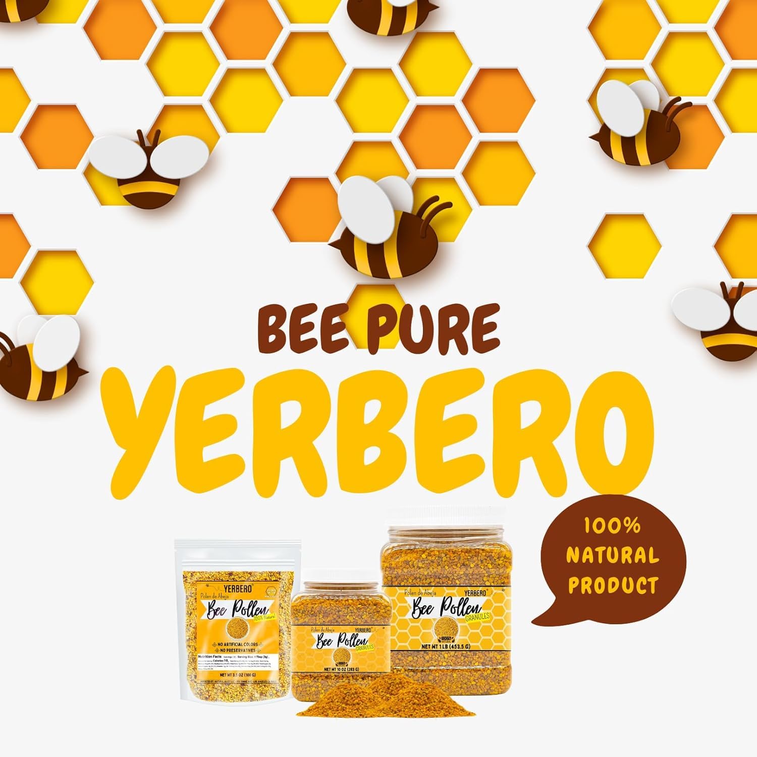 YERBERO - Premium Bee Pollen Granules 7 Oz (199 G) | 100% Natural Bee Pollen, Polen de Abeja 100% Natural | Pure Natural Bee Pollen | Wildcrafted.