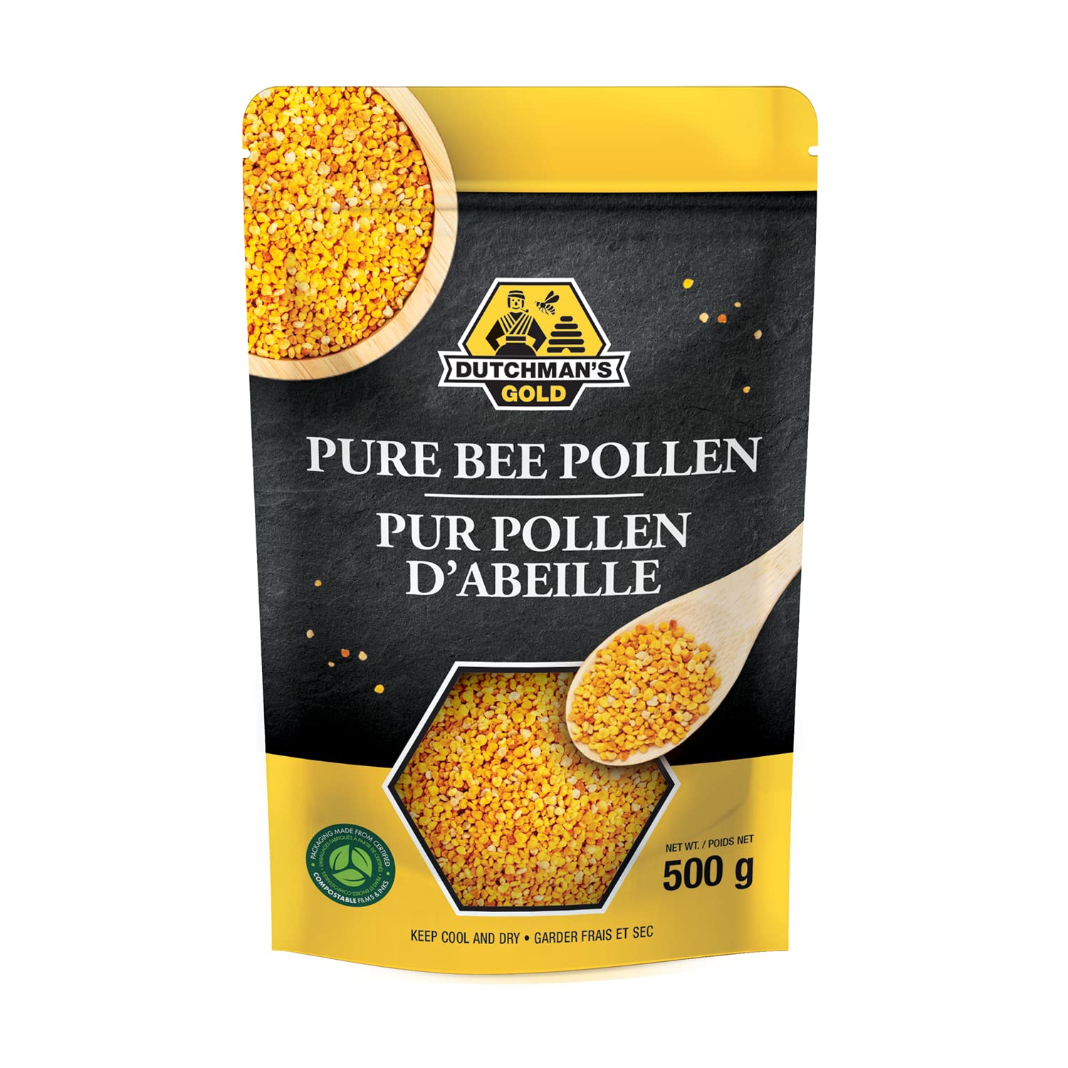 Dutchman's Gold Bee Pollen Granules (500g) - Pure Dried Pollen - Natural Superfood with Vitamins, Minerals, Proteins - Raw and Unprocessed Alternative to Nutritional Supplements