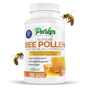 parker naturals best bee pollen, royal jelly, propolis - made by usa bee keepers - 150 vegetarian capsules - made in gmp certified facility!