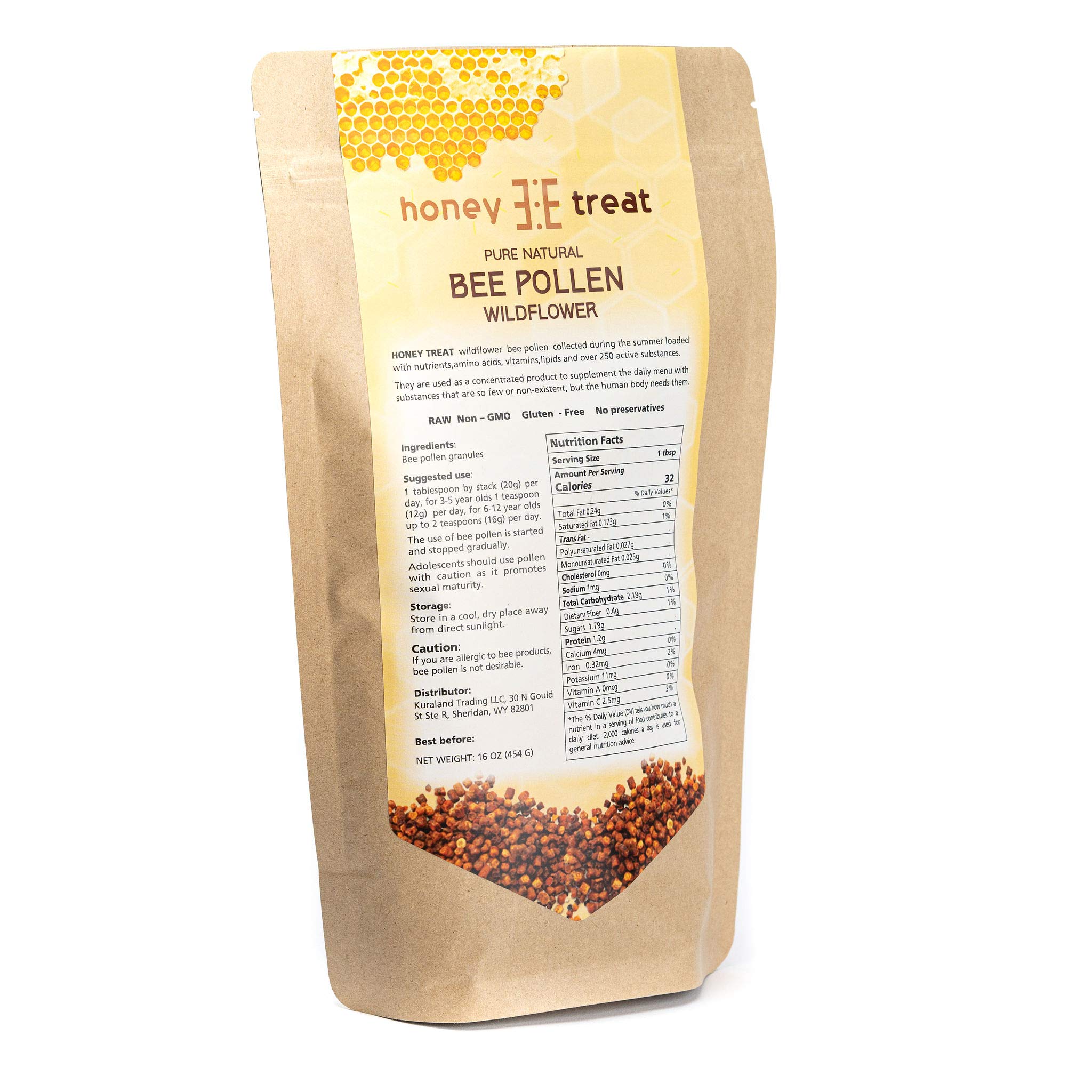 Bee Pollen Granules by Honey Treat- Raw, Pure, Natural, Fresh Wild Bee Pollen- Non GMO- No preservatives- 16 OZ (454g)