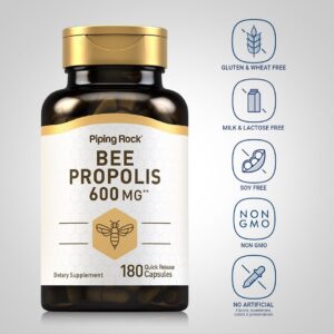 Piping Rock Bee Propolis Extract | 600mg | 180 Capsules | Non-GMO, Gluten Free Supplement