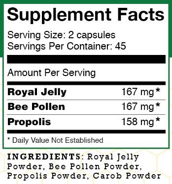 Stakich 500 mg Capsules (Royal Jelly, Bee Pollen, Propolis Capsules 500 mg (90 Count))