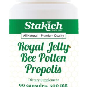 Stakich 500 mg Capsules (Royal Jelly, Bee Pollen, Propolis Capsules 500 mg (90 Count))