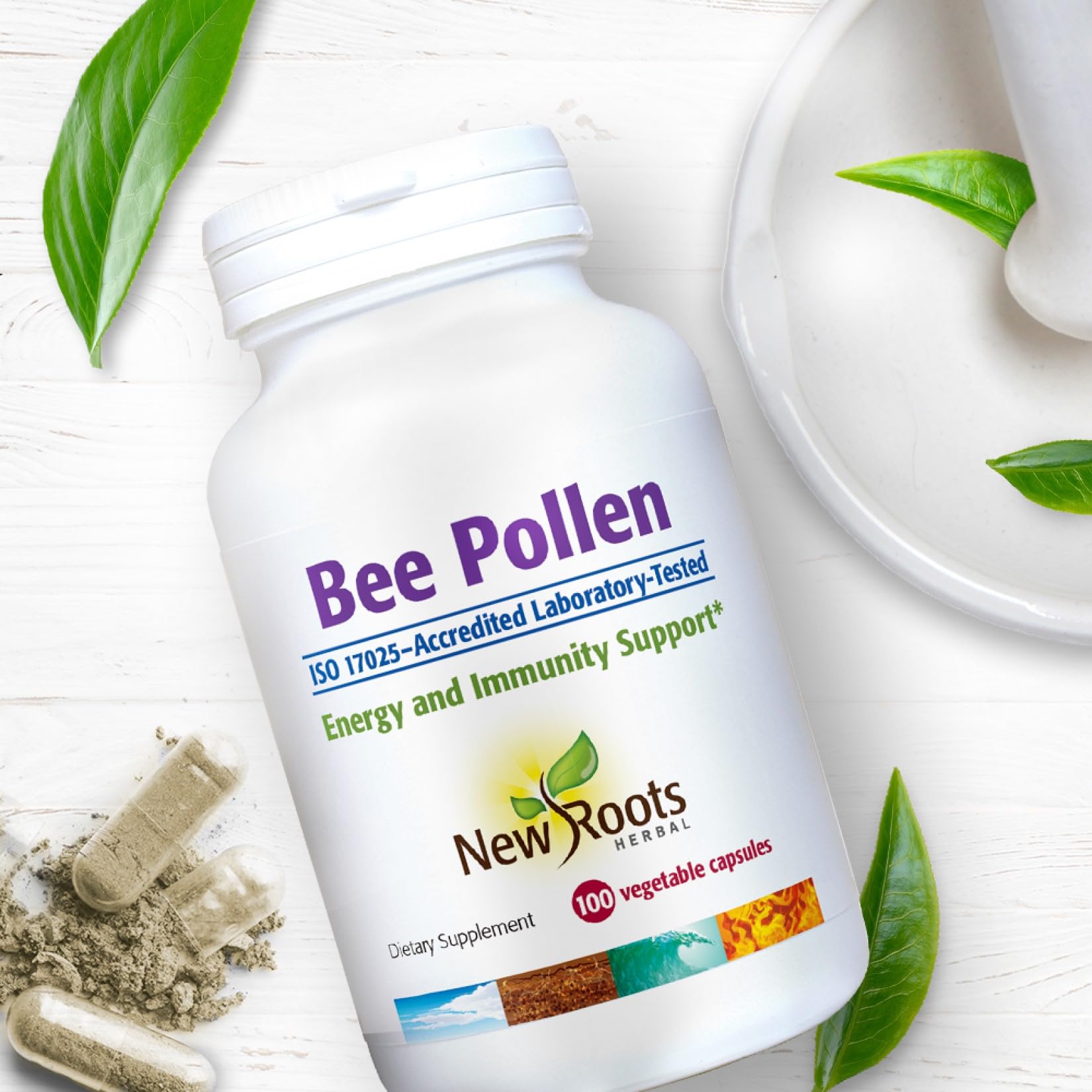 NEW ROOTS HERBAL Bee Pollen 1000mg (100 Count) | All Natural Bee Pollen Capsule Supplement | Rich in Minerals, Vitamins & Essential Amino Acids for Antioxidant Support and Bee Vitality | Non-GMO