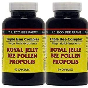 YS Organics Triple Bee Complex, Royal Jelly, Bee Pollen, Propolis -90 Caps -2 Pack