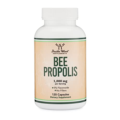 Bee Propolis Capsules 1,000mg Servings, 120 Count (Most Potent Propolis Extract Std. to 5% Flavonoids) No Fillers, Vegan Safe, Non-GMO, Gluten Free (Immune Support Supplement) by Double Wood