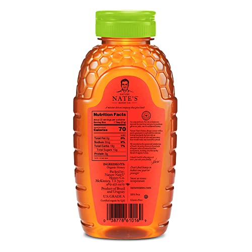 Nate's Organic 100% Pure, Raw & Unfiltered Honey - USDA Certified Organic - 16oz. Squeeze Bottle