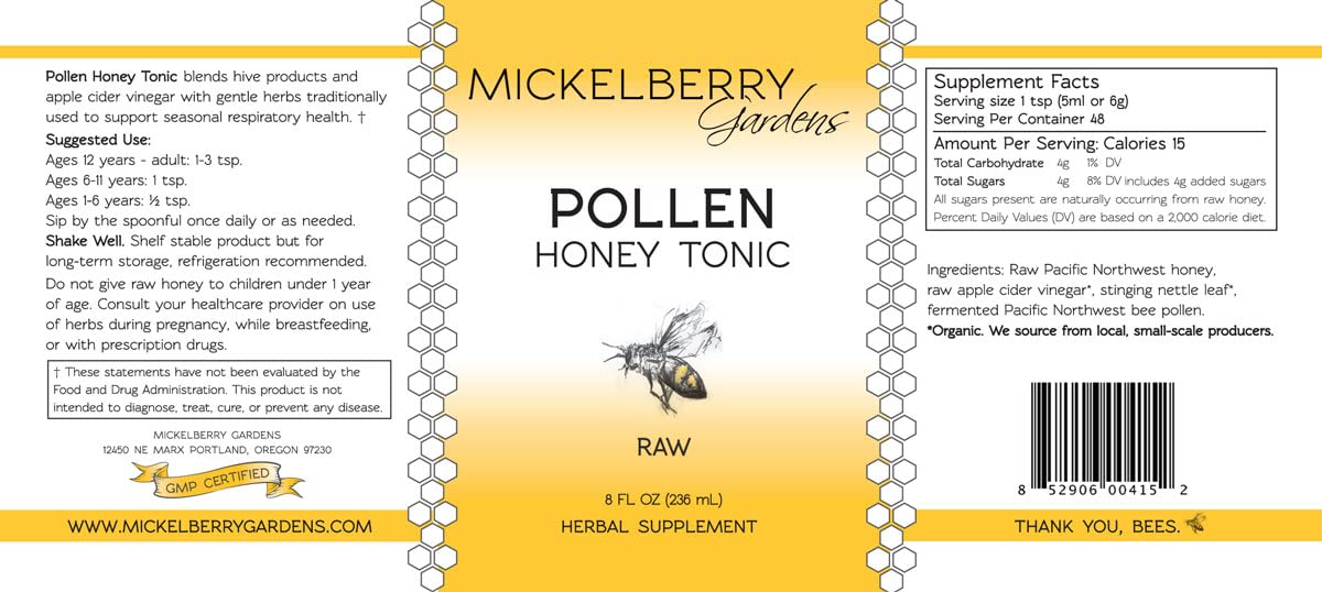 Pollen Honey Tonic - Herbal Supplement - Natural Respiratory Support (8 ounces)