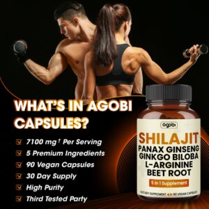 7100mg Shilajit Supplement - 90 Capsules - Support for Energy Production, Concentration, Brain Health & Extra Strength - Combined with Panax Ginseng Root, Beet Root & More - Gluten-free, Non-GMO