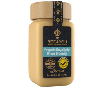 Bee and You Royal Jelly Raw Honey, Propolis Extract, 100% Natural Superfood, Ultra Pure, Immune Support Supplement, Antioxidants, Keto, Paleo, Gluten-Free, 6.7 oz