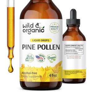 pine pollen tincture - organic pine pollen powder liquid drops - vegan, alcohol free supplement - for men & women 4 fl oz
