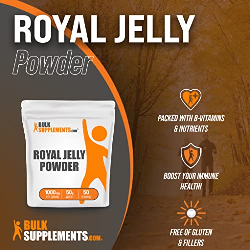 BulkSupplements.com Royal Jelly Powder - Royal Jelly Supplement, Royal Jelly 1000mg - for Immune Support, Gluten Free, 1000mg per Serving, 50g (1.8 oz) (Pack of 1)