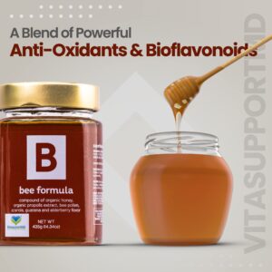 VITASUPPORTMD Superfood Organic Honey Fortified with Propolis - Aide with Immune Support, Energize Your Mind & Body with Bee Pollen, Vitamin C, Guarana, & Elderberry Bee Formula