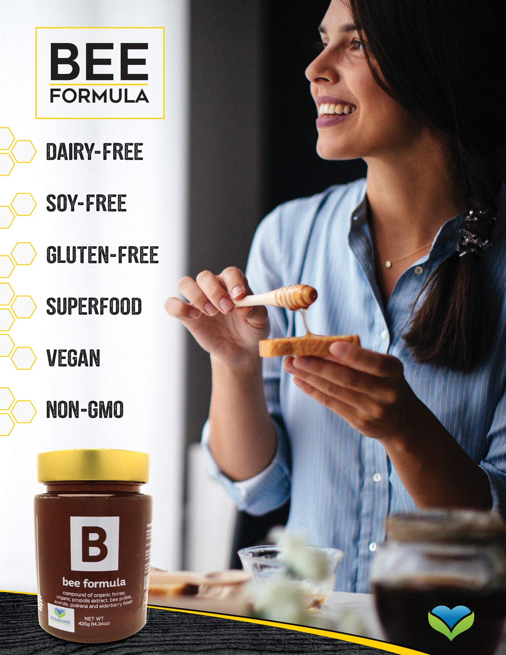 VITASUPPORTMD Superfood Organic Honey Fortified with Propolis - Aide with Immune Support, Energize Your Mind & Body with Bee Pollen, Vitamin C, Guarana, & Elderberry Bee Formula