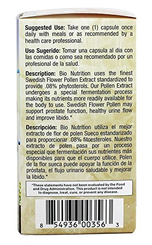 Bio Nutrition Swedish Flower Pollen Extract, 500 Mg, 60 Count