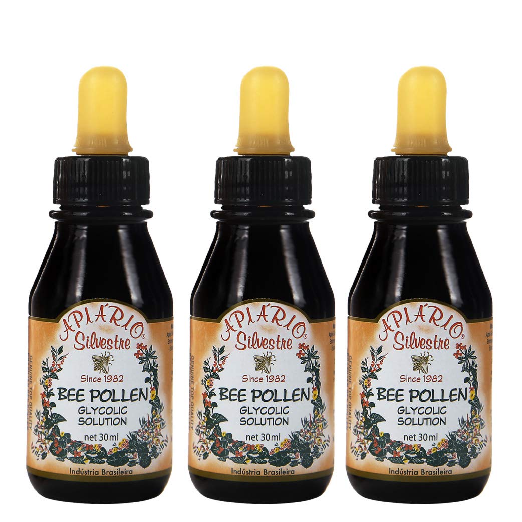 Official Distributor - 3 Bottles of Apiario Silvestre Brazilian Bee Pollen Liquid Glycolic Extract -Non Alcoholic, Wax Free