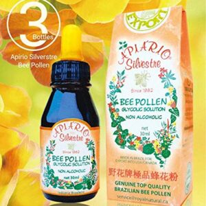 Official Distributor - 3 Bottles of Apiario Silvestre Brazilian Bee Pollen Liquid Glycolic Extract -Non Alcoholic, Wax Free