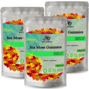 sea moss gummies - irish sea moss raw organic, bladderwrack, burdock root. contains sea moss gel and powder. superfoods for vegan, keto and dr sebi diet. immune boosting (1, original)