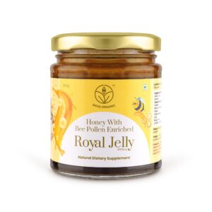 shiva organic honey with bee pollen enriched 2% royal jelly (250g) - premium organic source - unaltered raw honey with royal jelly infusion for holistic wellness