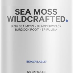 Codeage Raw Wildcrafted Irish Sea Moss Supplement, Spirulina Algae, Bladderwrack Seaweed, Burdock Root, Black Pepper, Vegan, Non-GMO, 120 Capsules