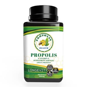 Propolis Health Propolis Capsules 1000mg-Daily with Vitamin E Per 2 Capsules - Brazilian Green Propolis Extract - Immune Booster 50 Days Supply Propolis Capsules (180 Capsules)