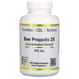 california gold nutrition bee propolis 2x potency, concentrated extract 500 mg, equivalent to 1000 mg of natural propolis, support immune health & vitality*, 240 veggie capsules