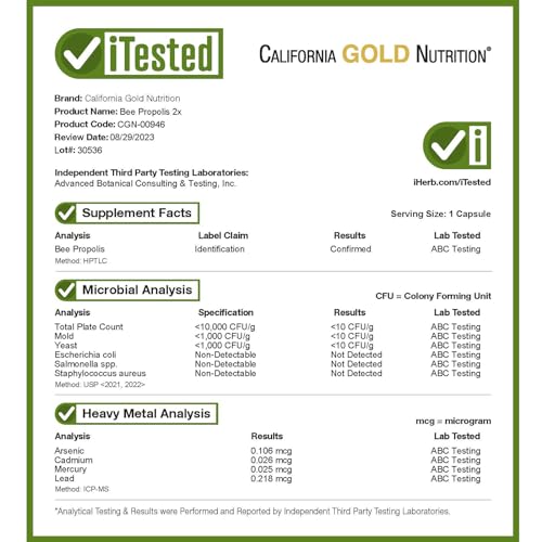 California Gold Nutrition Bee Propolis 2X Potency, Concentrated Extract 500 mg, Equivalent to 1000 mg of Natural Propolis, Support Immune Health & Vitality*, 240 Veggie Capsules