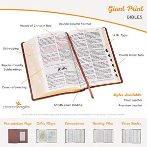 KJV Holy Bible, Giant Print Standard Size Faux Leather Red Letter Edition - Thumb Index & Ribbon Marker, King James Version, Dark Brown