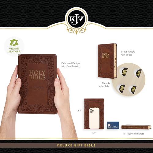 KJV Holy Bible, Standard Size Faux Leather Red Letter Edition Thumb Index & Ribbon Marker, King James Version, Medium Brown