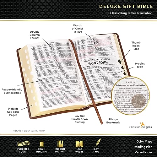 KJV Holy Bible, Standard Size Faux Leather Red Letter Edition Thumb Index & Ribbon Marker, King James Version, Medium Brown