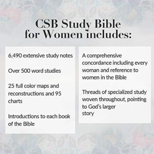 CSB Study Bible For Women, Teal Flowers LeatherTouch, Indexed, Black Letter, Study Notes and Commentary, Articles, Profiles, Word Studies, Charts, Full-Color Maps, Easy-to-Read Bible Serif Type