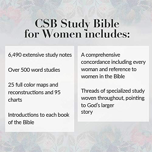 CSB Study Bible For Women, Teal Flowers LeatherTouch, Indexed, Black Letter, Study Notes and Commentary, Articles, Profiles, Word Studies, Charts, Full-Color Maps, Easy-to-Read Bible Serif Type