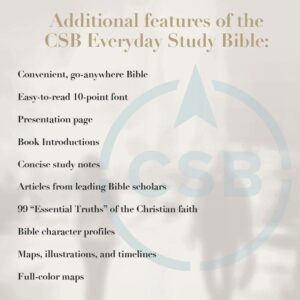 CSB Everyday Study Bible, Black LeatherTouch, Black Letter, Study Notes, Illustrations, Aricles, Easy-to-Carry, Easy-to-Read Bible Serif Type