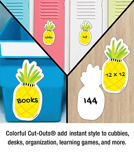 Schoolgirl Style Simply Stylish 36-Piece Pineapple Bulletin Board Cutouts, Pineapple Cutouts for Bulletin Board with Black and White Stripe, Tropical Classroom Décor, Summer Bulletin Board Decorations